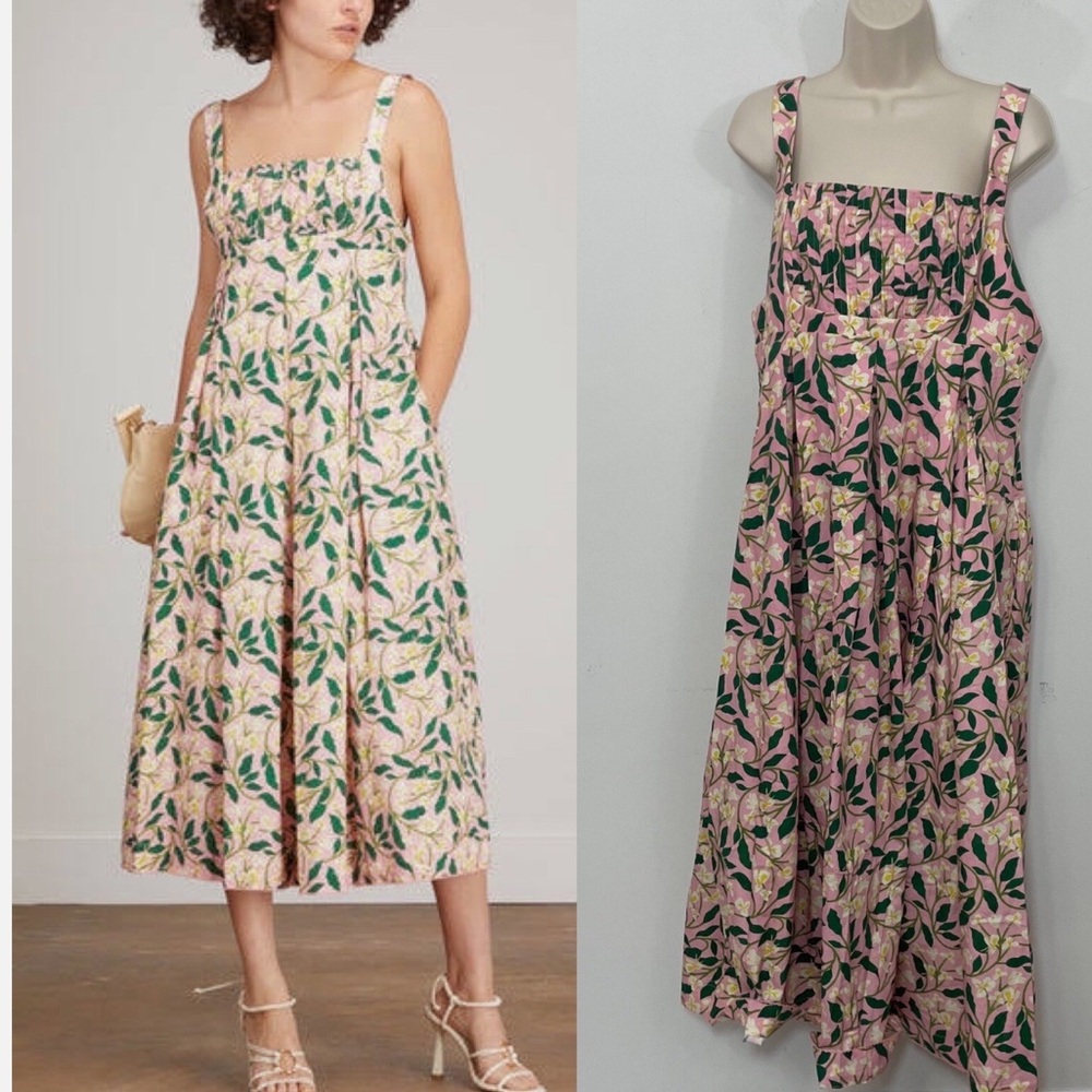 NWT AGUA BY AGUA BENDITA Pink Hortencia Dos Gardenias Rosa Midi Dress